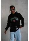 SBRD- Erkek 3 İplik Pamuklu Kapüşonlu Baskılı Cepli Oversize Sweatshirt Hoodie - Siyah