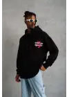 SBRD- Erkek 3 İplik Pamuklu Kapüşonlu Baskılı Cepli Oversize Sweatshirt Hoodie - Siyah
