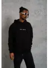 SBRD- Erkek 3 İplik Pamuklu Kapüşonlu Baskılı Cepli Oversize Sweatshirt Hoodie - Siyah
