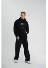SBRD- Erkek 3 İplik Pamuklu Kapüşonlu Baskılı Cepli Oversize Sweatshirt Hoodie - Siyah