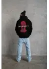 SBRD- Erkek 3 İplik Pamuklu Kapüşonlu Baskılı Cepli Oversize Sweatshirt Hoodie - Siyah
