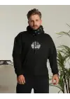 SBRD- Erkek 3 İplik Pamuklu Kapüşonlu Baskılı Cepli Oversize Sweatshirt Hoodie - Siyah