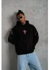 SBRD- Erkek 3 İplik Pamuklu Kapüşonlu Baskılı Cepli Oversize Sweatshirt Hoodie - Siyah
