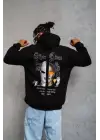 SBRD- Erkek 3 İplik Pamuklu Kapüşonlu Baskılı Cepli Oversize Sweatshirt Hoodie - Siyah