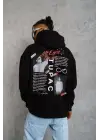 SBRD- Erkek 3 İplik Pamuklu Kapüşonlu Baskılı Cepli Oversize Sweatshirt Hoodie - Siyah