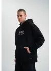 SBRD- Erkek 3 İplik Pamuklu Kapüşonlu Baskılı Cepli Oversize Sweatshirt Hoodie - Siyah