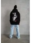 SBRD- Erkek 3 İplik Pamuklu Kapüşonlu Baskılı Cepli Oversize Sweatshirt Hoodie - Siyah