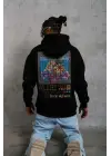 SBRD- Erkek 3 İplik Pamuklu Kapüşonlu Baskılı Cepli Oversize Sweatshirt Hoodie - Siyah