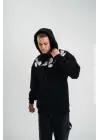 SBRD- Erkek 3 İplik Pamuklu Kapüşonlu Baskılı Cepli Oversize Sweatshirt Hoodie - Siyah
