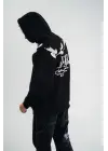SBRD- Erkek 3 İplik Pamuklu Kapüşonlu Baskılı Cepli Oversize Sweatshirt Hoodie - Siyah