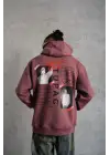 SBRD- Erkek 3 İplik Pamuklu Kapüşonlu Baskılı Cepli Sweatshirt Hoodie - Gül Kurusu