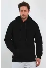 SBRD- Erkek 3 İplik Pamuklu Kapüşonlu Cepli Oversize Hoodie Sweatshirt - Siyah