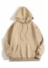 SBRD- Erkek 3 İplik Pamuklu Kapüşonlu Kanguru Cepli Sweatshirt Hoodie -  Bej