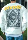 SBRD- Erkek 3 İplik Pamuklu Kışlık Bisiklet Yaka Baskılı Sweatshirt - Beyaz