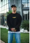 SBRD- Erkek 3 İplik Pamuklu Kışlık Bisiklet Yaka Baskılı Sweatshirt - Siyah
