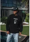 SBRD- Erkek 3 İplik Pamuklu Kışlık Bisiklet Yaka Baskılı Sweatshirt - Siyah