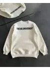 SBRD- Erkek 3 İplik Pamuklu Kışlık Bisiklet Yaka Oversize Baskılı Sweatshirt - Beyaz