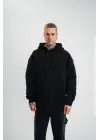 SBRD- Erkek 3 İplik Pamuklu Oversize Kapüşonlu Nakışlı Hoodie Sweatshirt - Siyah