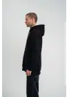 SBRD- Erkek 3 İplik Pamuklu Oversize Kapüşonlu Nakışlı Hoodie Sweatshirt - Siyah