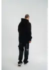 SBRD- Erkek 3 İplik Pamuklu Oversize Kapüşonlu Nakışlı Hoodie Sweatshirt - Siyah