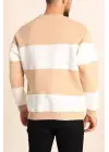 SBRD- Erkek 3 İplik Pamuklu Parçalı Bisiklet Yaka Sweatshirt - Bej