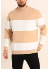 SBRD- Erkek 3 İplik Pamuklu Parçalı Bisiklet Yaka Sweatshirt - Bej