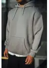 SBRD- Erkek 3 İplik Penye Kapüşonlu Basic Sweatshirt Hoodie - Boyalı Gri