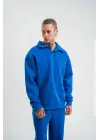SBRD- Erkek Açık Yakalı Oversize 3 İplik Pamuklu Sweatshirt - Mavii