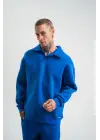 SBRD- Erkek Açık Yakalı Oversize 3 İplik Pamuklu Sweatshirt - Mavii