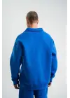 SBRD- Erkek Açık Yakalı Oversize 3 İplik Pamuklu Sweatshirt - Mavii