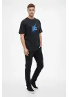 SBRD- Erkek Asit Yıkamalı Oversize Tişört Bisiklet Yaka Kısa Kol T-shirt - Siyah