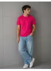 SBRD- Erkek Basic Pamuklu Tişört Bisiklet Yaka Düz Renk Regular Fit T-shirt - Fuşya