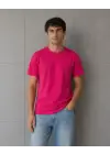 SBRD- Erkek Basic Pamuklu Tişört Bisiklet Yaka Düz Renk Regular Fit T-shirt - Fuşya