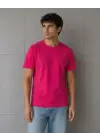 SBRD- Erkek Basic Pamuklu Tişört Bisiklet Yaka Düz Renk Regular Fit T-shirt - Fuşya
