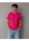 SBRD- Erkek Basic Pamuklu Tişört Bisiklet Yaka Düz Renk Regular Fit T-shirt - Fuşya