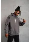 SBRD- Erkek Baskılı Kapüşonlu 3 İplik Pamuklu Hoodie Sweatshirt - Gri