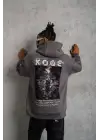 SBRD- Erkek Baskılı Kapüşonlu 3 İplik Pamuklu Hoodie Sweatshirt - Gri