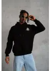 SBRD- Erkek Baskılı Kapüşonlu 3 İplik Pamuklu Hoodie Sweatshirt - Siyah