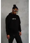 SBRD- Erkek Baskılı Kapüşonlu 3 İplik Pamuklu Hoodie Sweatshirt - Siyah