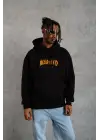 SBRD- Erkek Baskılı Kapüşonlu 3 İplik Pamuklu Hoodie Sweatshirt - Siyah