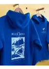 SBRD- Erkek Baskılı Kapüşonlu Cepli Hoodie 3 İplik Pamuklu Sweatshirt - Saks Mavisii