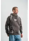 SBRD- Erkek Baskılı Kapüşonlu Oversize 3 İplik Pamuklu Sweatshirt Hoodie - Füme