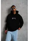 SBRD- Erkek Baskılı Kapüşonlu Ve Kanguru Cepli Sweatshirt Hoodie- Siyah