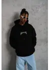SBRD- Erkek Baskılı Kapüşonlu Ve Kanguru Cepli Sweatshirt Hoodie- Siyah