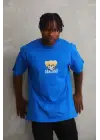 SBRD- Erkek Baskılı T-shirt Kısa Kol Bisiklet Yaka Rahat Kalıp Tişört - Mavi