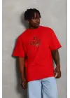 SBRD- Erkek Baskılı T-shirt Kısa Kol Bisiklet Yaka Regular Fit Tişört - Kırmızı