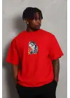 SBRD- Erkek Baskılı T-shirt Kısa Kol Bisiklet Yaka Regular Fit Tişört - Kırmızı