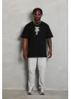 SBRD- Erkek Baskılı T-shirt Kısa Kol Bisiklet Yaka Regular Fit Tişört - Siyah
