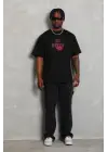 SBRD- Erkek Baskılı T-shirt Kısa Kol Bisiklet Yaka Regular Fit Tişört - Siyah