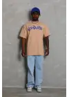 SBRD- Erkek Baskılı Tişört Kısa Kol Bisiklet Yaka Oversize T-shirt - Bej